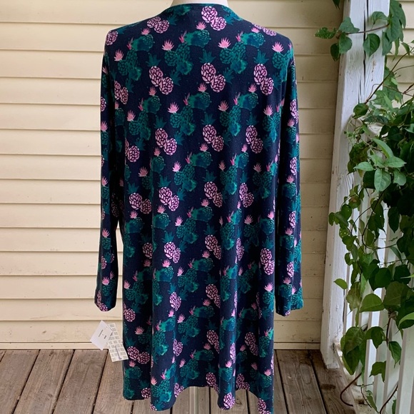 NWT LuLaRoe Caroline Sz Large  Cardigan Open Sweater Duster Blue Cactus Print - Picture 2 of 8